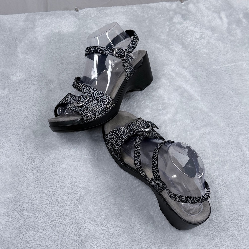 Dansko Sandi Wedge Sandals Womens 41 US 10.5 Black Leather Buckle Mosaic Strappy